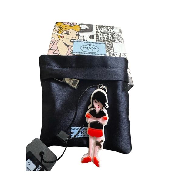 Prada Sterling Silver Plexiglass Girl Charm Pendant Keychain NWT Box - Picture 3 of 6